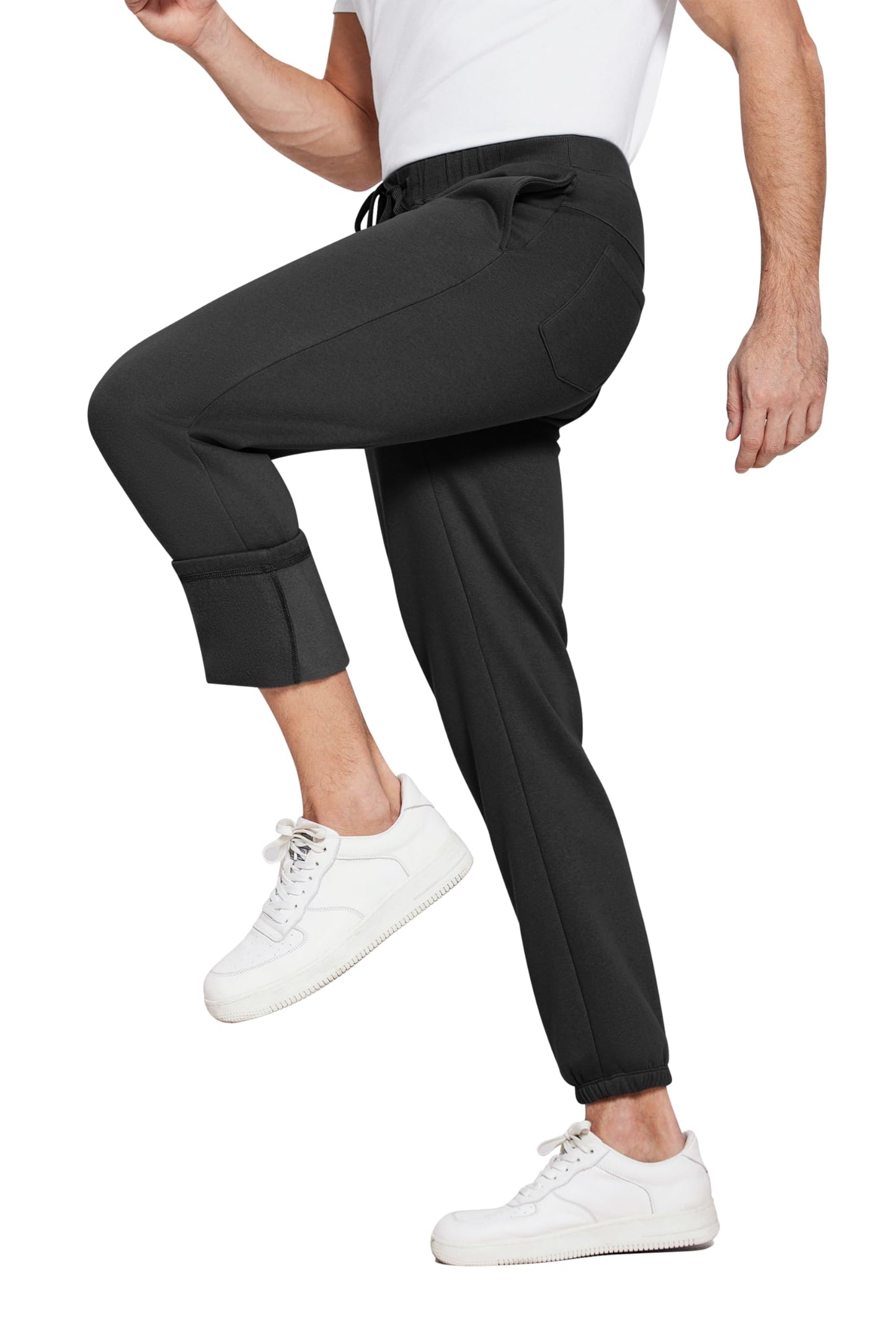 PINSPARK Grey Sweatpants Men Fleece Joggers Cuffed Warm Cotton Workout Pants for Men with Pockets