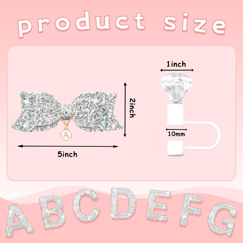 XIANGYUAN Stanley Accessory Set Includes 10mm Straw Cover,Bow Cup Decoration,Personalized Stickers for Water Bottle and Other Accessories,Suitable for 30and40oz Stanley Cup(white A)