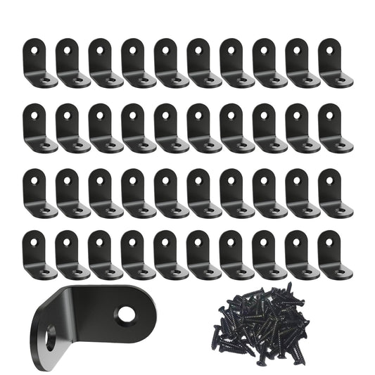 Corner Brace, L Bracket, Corner Brackets of Stainless Steel,Small Angle Support for Home Improvement, Metal Iron Braces for Wood Aufuga (Black_1x1x0.6inch_40pcs)