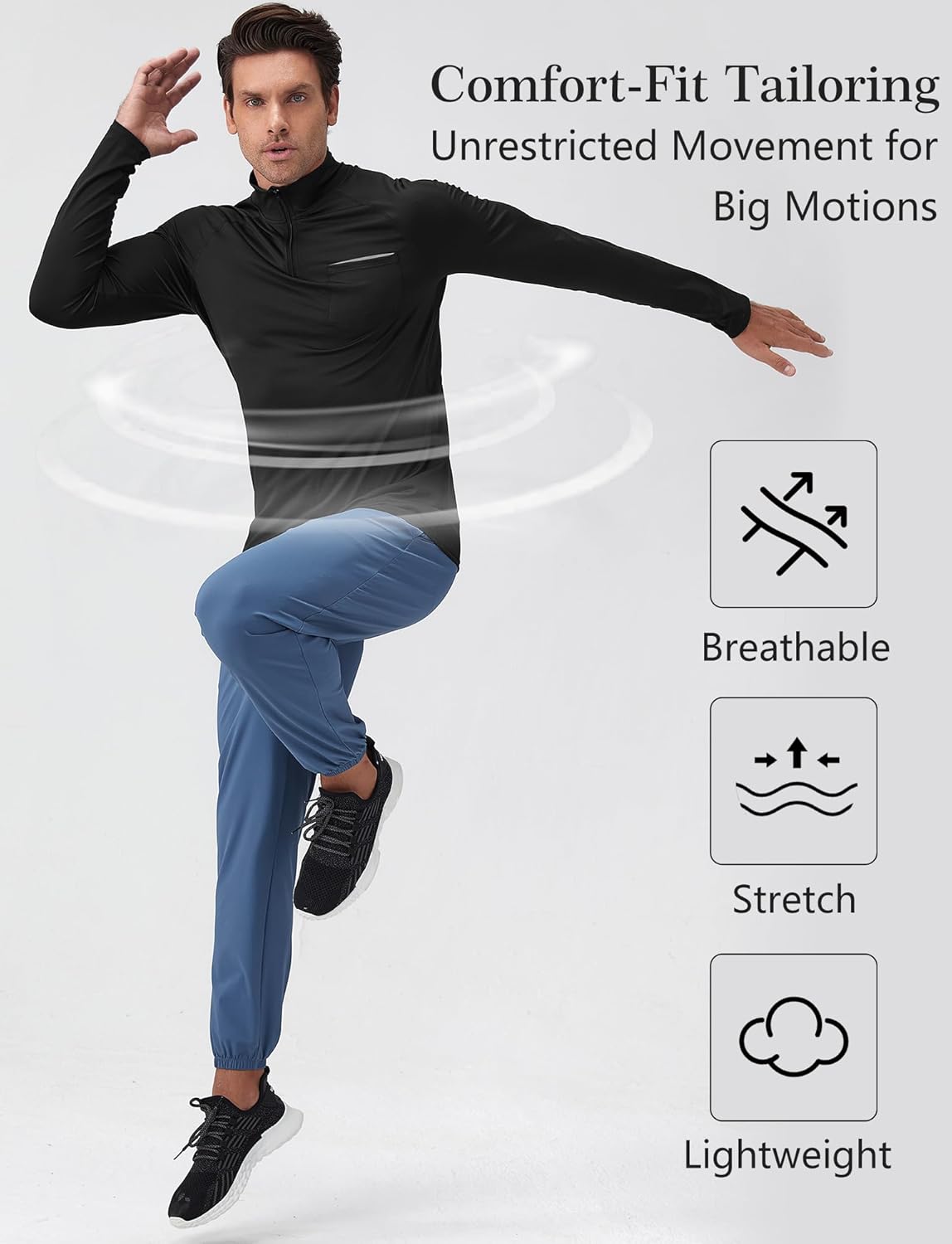 SEAUR Men's Long Sleeve Athletic Shirt - 1/4 Zip Pullover for Running & Fishing | Black