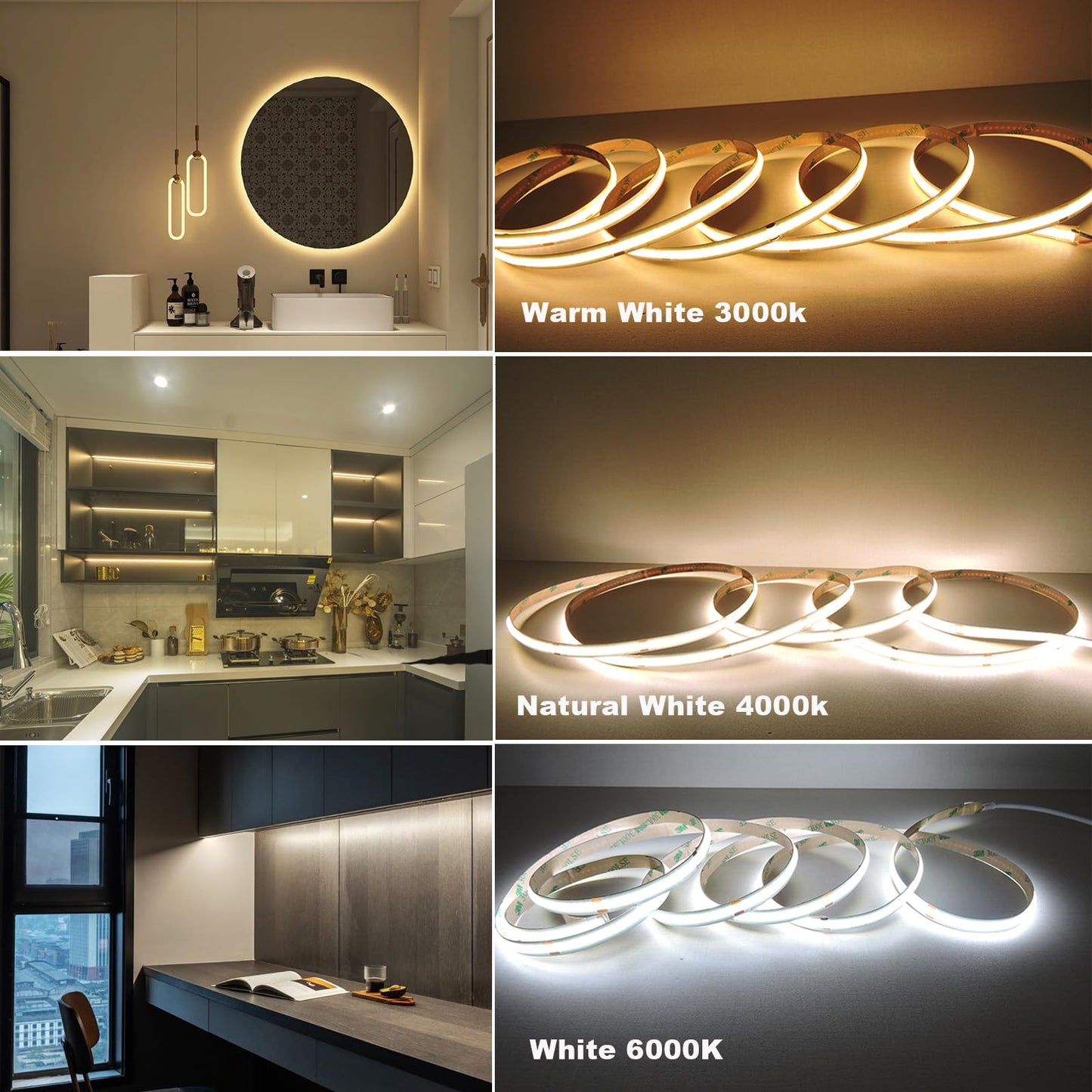 GXILEE COB LED Strip Lights Natural White 4000K CRI92+, DC 5V 6 ft Led Light Strip with Dimmer Switch for Cabinet Home Office DIY Lighting Decoration
