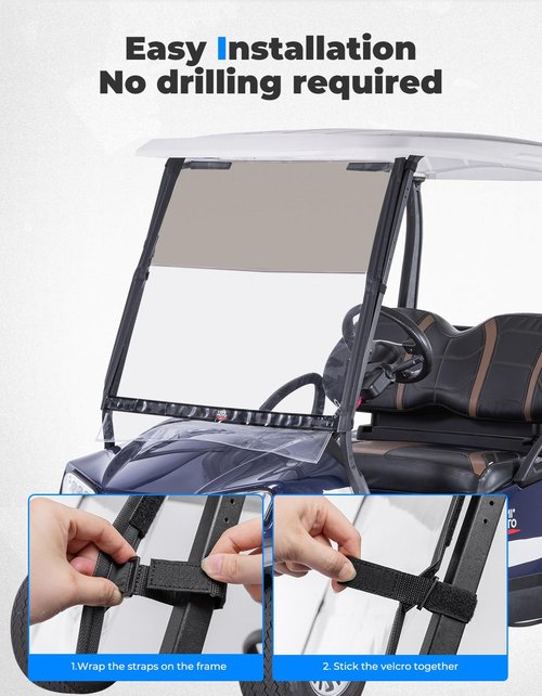 KEMIMOTO Foldable Golf Cart Windshield Compatible with Club Car DS, Tempo, Precedent - Portable, Lightweight, Roll-Up Design with Extra Tinted Half Windshield Included