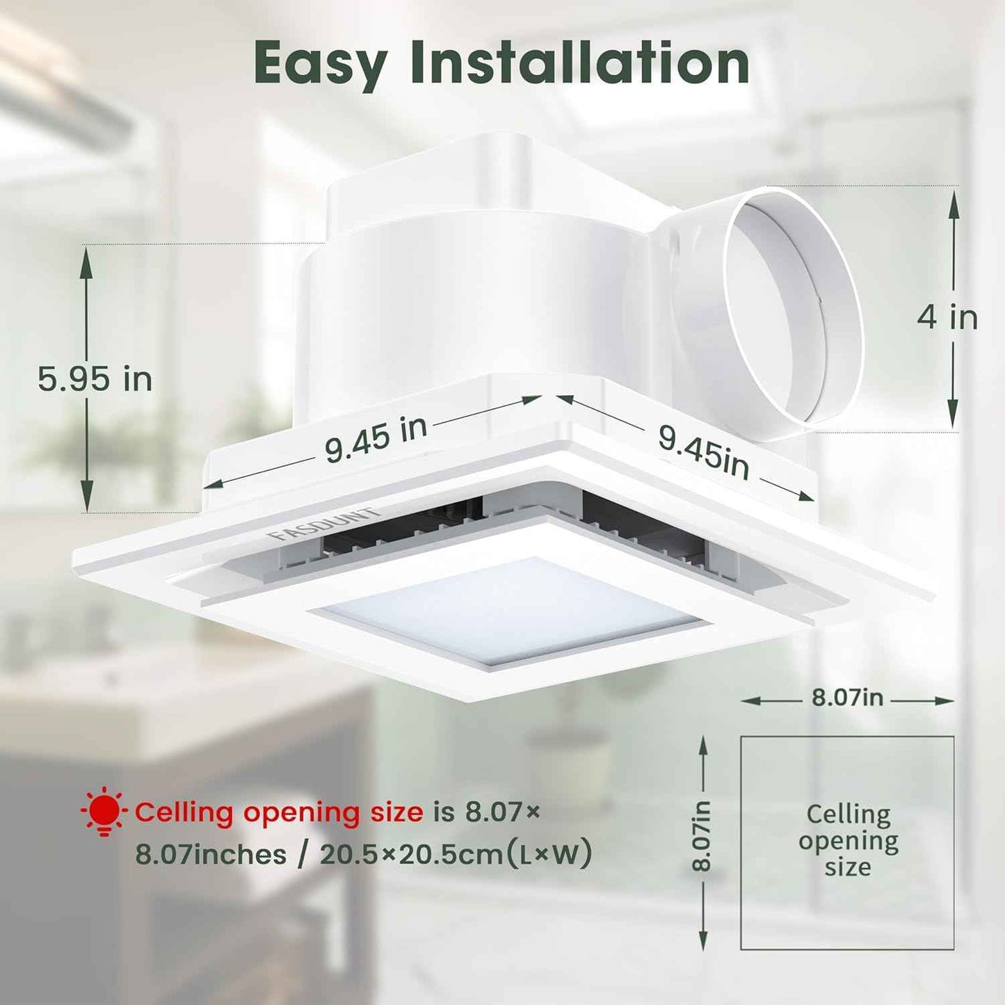 9.8" Bathroom Exhaust Fan with LED Light - 120 CFM Quiet Ceiling Ventilator, Easy Install