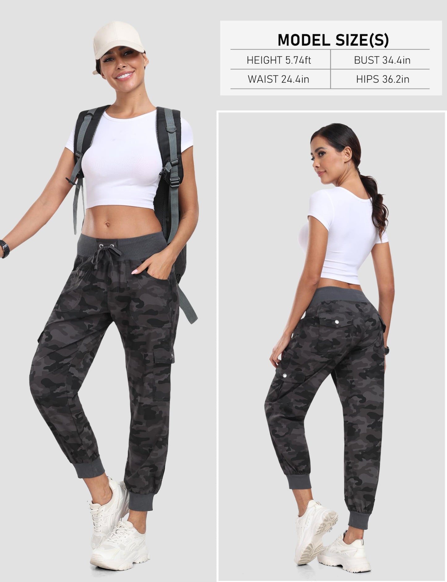 MoFiz Hiking Cargo Pants for Women with Pockets Lightweight Quick Dry Athletic Outdoor Summer Travel Casual Joggers Sweatpants Camouflage Dark Grey L