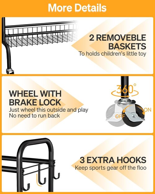 EXTCCT Basketball Rack - Rolling Training Stand with Wheels | Four-Layer Organizer for Basketballs, Footballs, Volleyballs