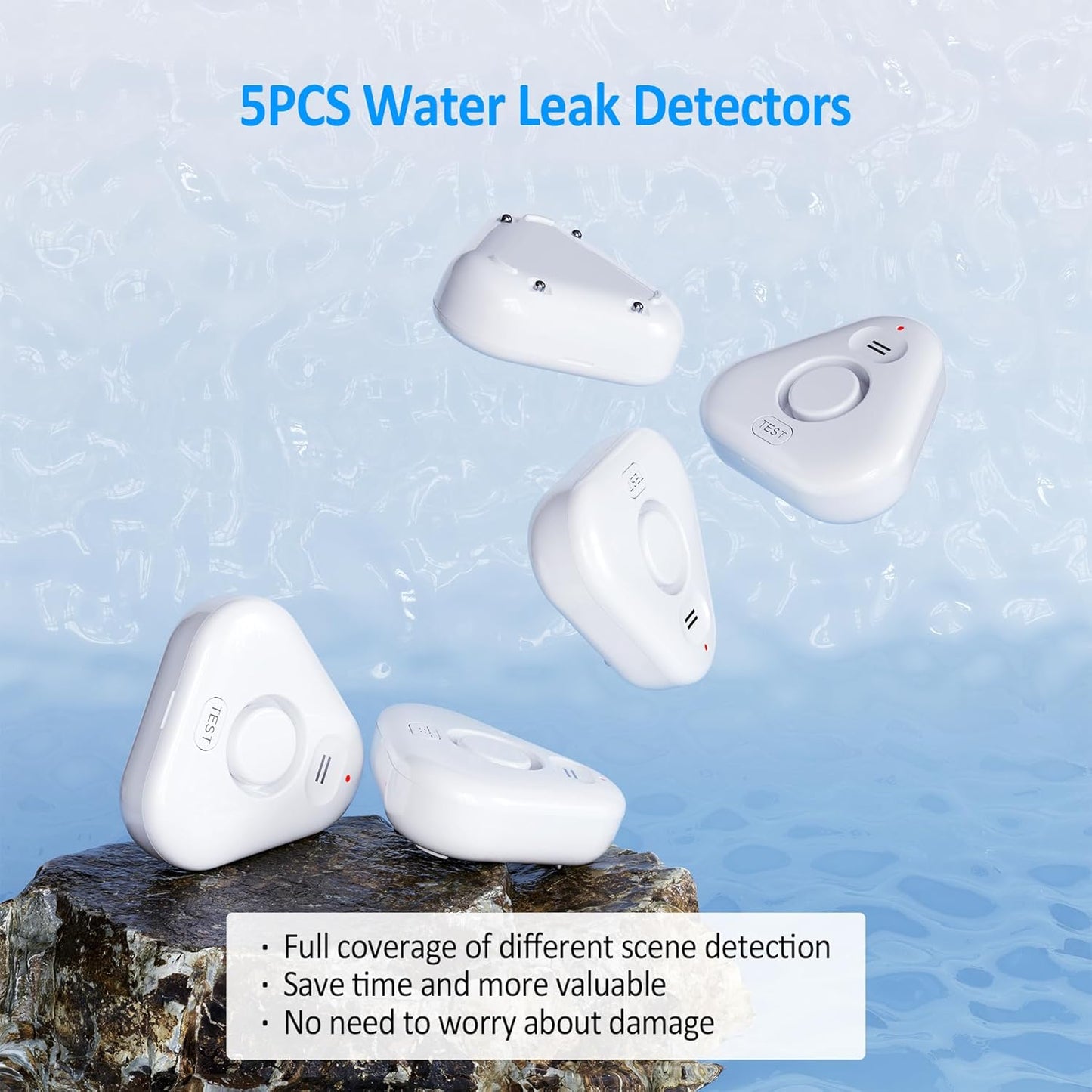 Water Leak Detector 5-Pack - Stechro Adjustable Audio Alarm 0-120dB, IP66 Sensor for Home, Kitchen & Basement