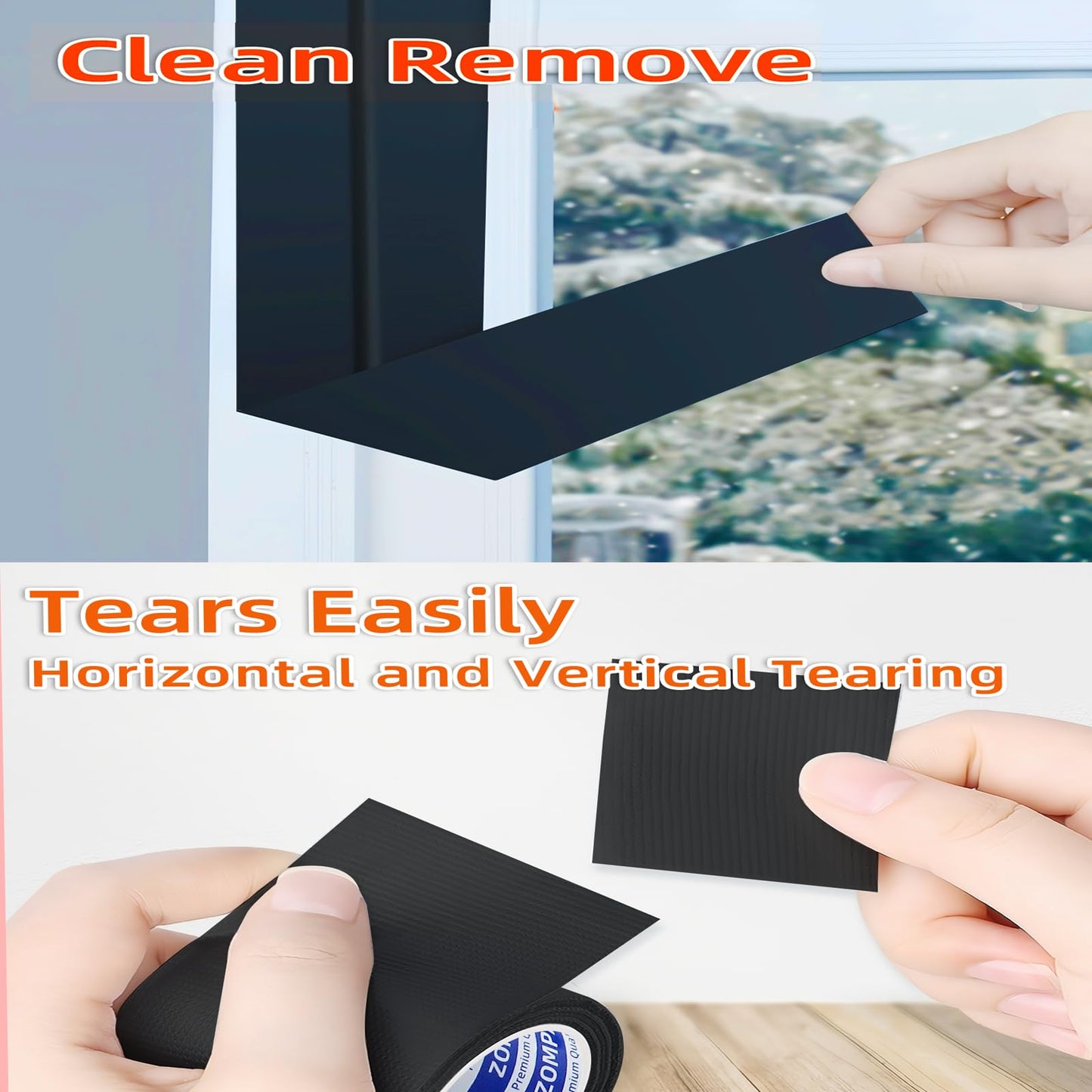 ZOMPAGO Strong Adhesive Cloth Weather Stripping Tape,1.8inx33FT,Black for Sliding Windows and Door Frames - Seal Strip for Soundproofing,Dustproof, Waterproof,and Windproof-Durable and Wear Resistant