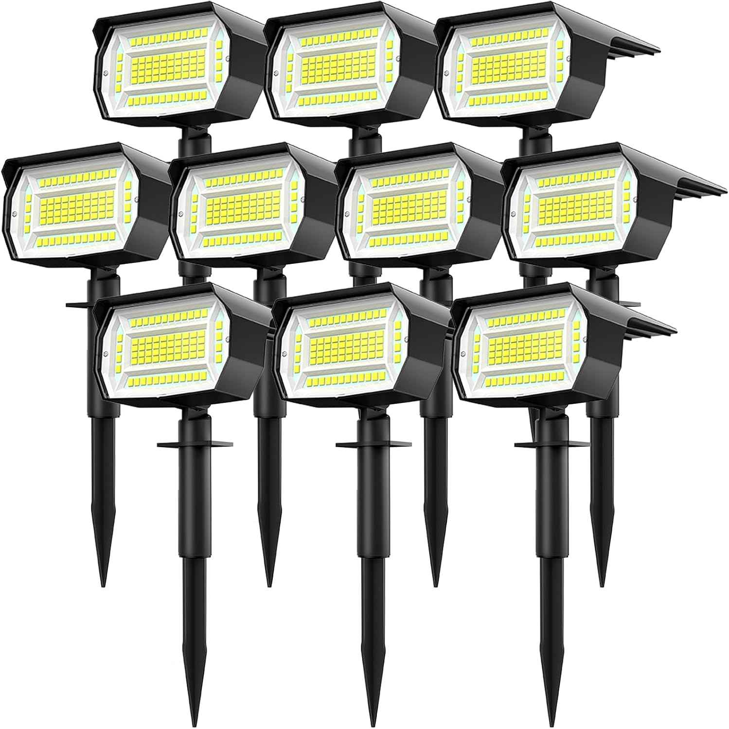 10 Pack Solar Spot Lights - Waterproof IP67 Landscape Flood Lights with 72 LEDs, 3 Modes, Auto On/Off for Garden, Lawn, Patio & Driveway (Cool White)