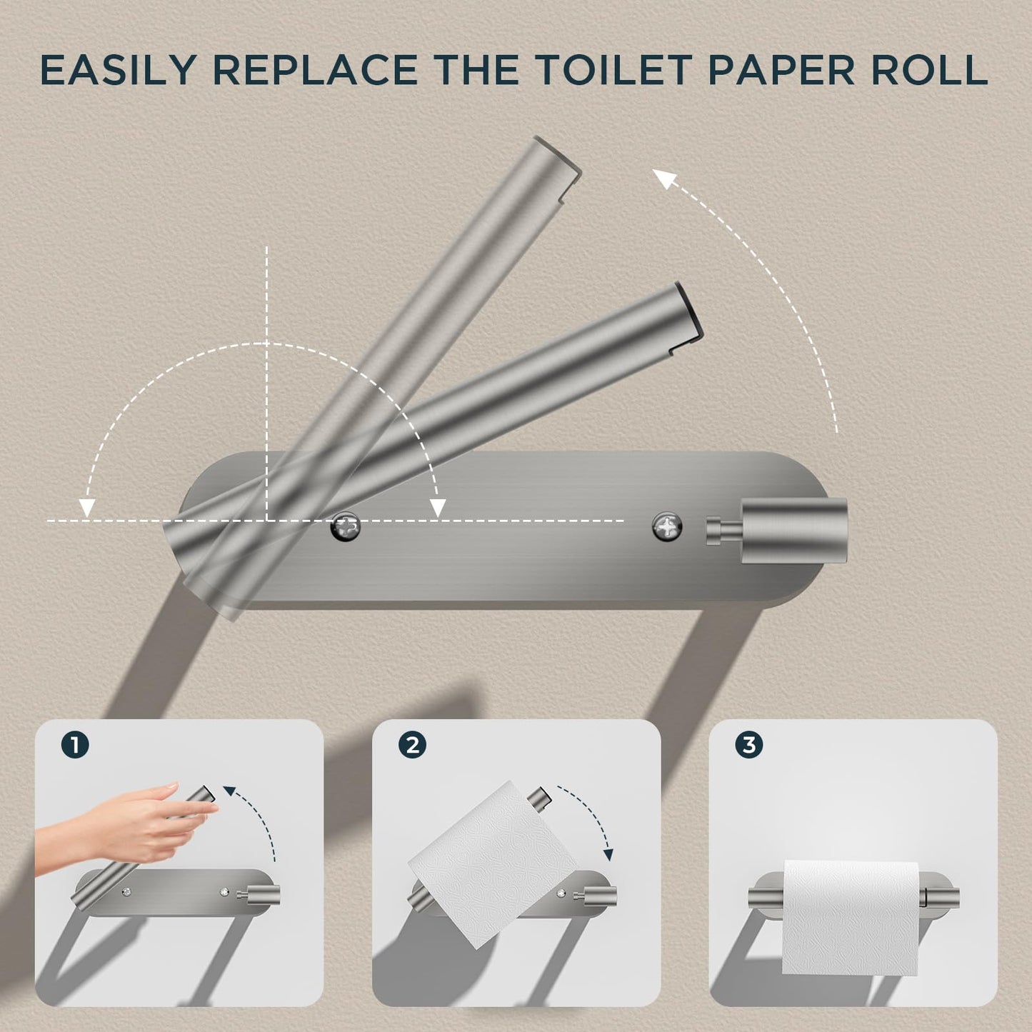 FORIOUS Toilet Paper Holder, Adhesive or Screw Wall Mount Pivoting Tissue Roll Holder for Bathroom, Stainless Steel Rustproof Self Adhesive Toilet Paper Roll Holder no Drilling, Brushed Nickel