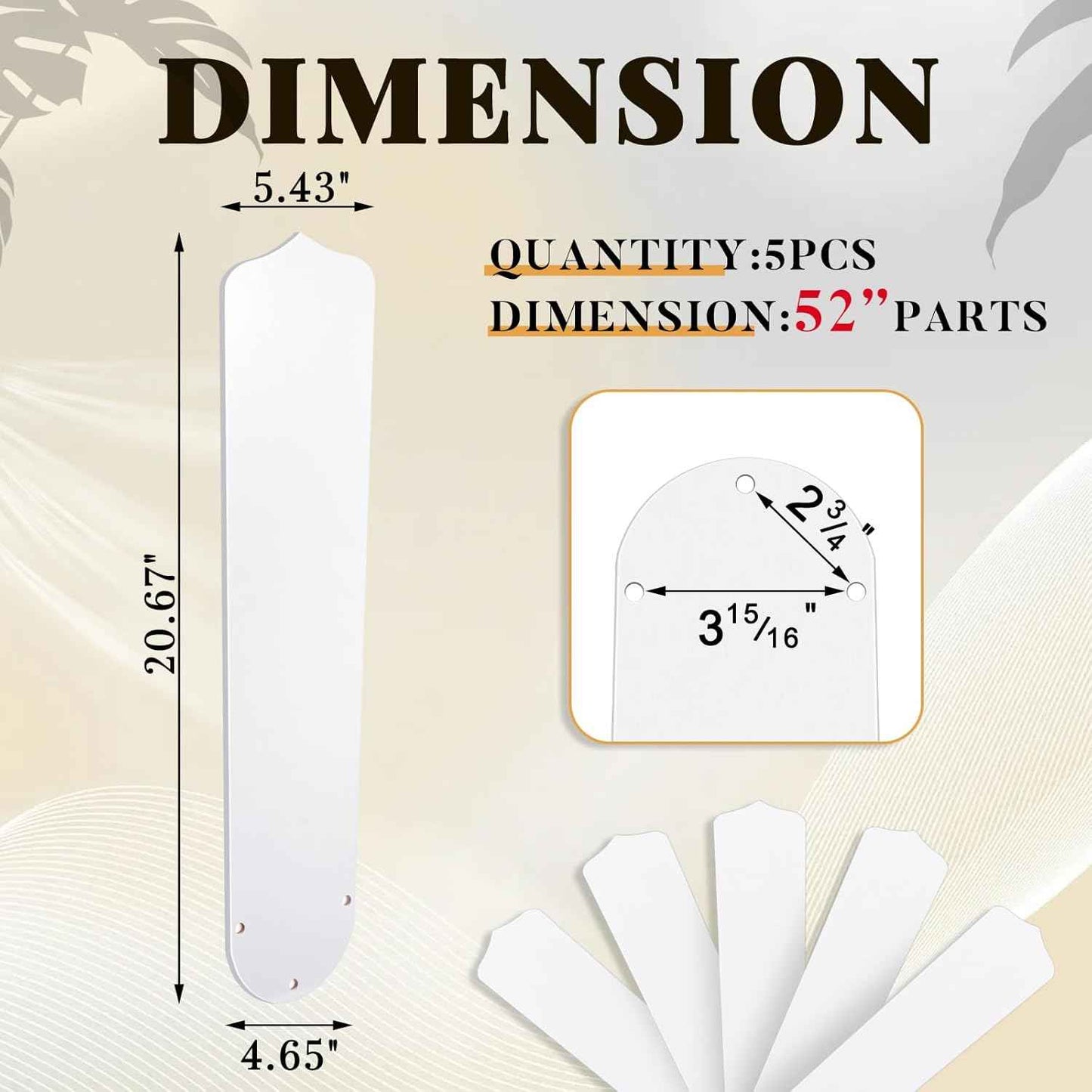 42-Inch Waterproof Replacement Fan Blades - 5 Pcs for Indoor/Outdoor Ceiling Fans