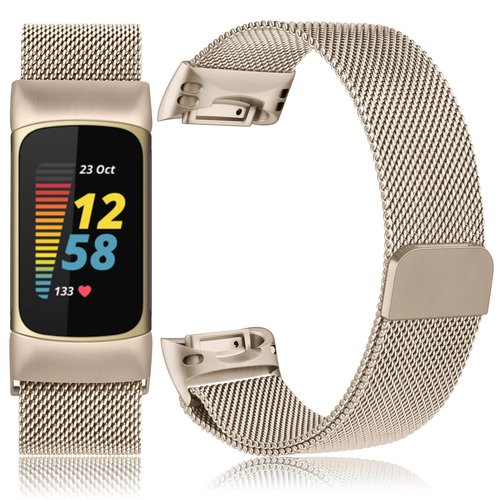 Meliya for Fitbit Charge 6 Bands Women Men, Stainless Steel Metal Mesh Loop Adjustable Magnetic Wristband Replacement Straps Compatible with Fitbit Charge 6 Fitness Tracker (Champagne)