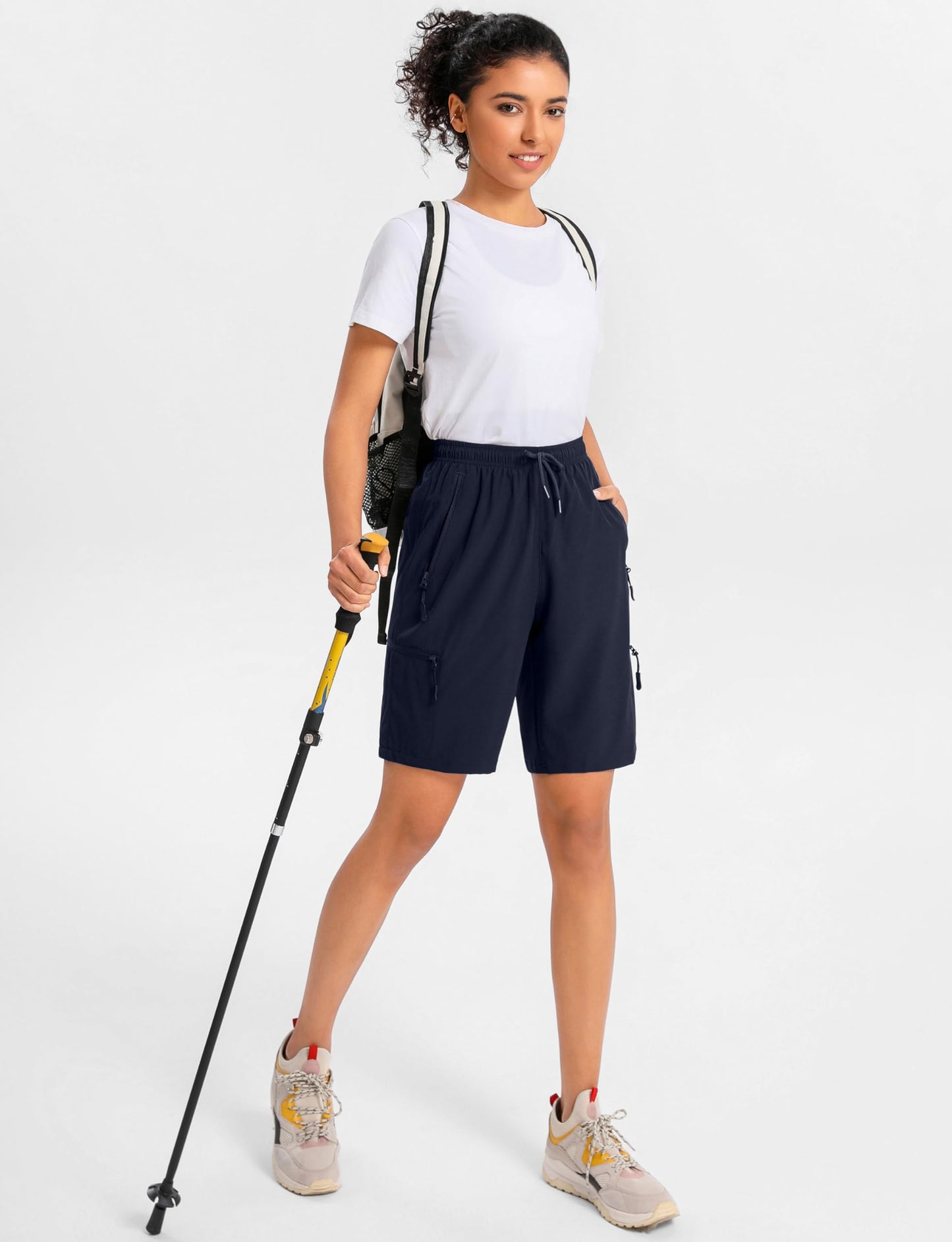 Cyasundent Women's 9" Hiking Cargo Shorts Lightweight Stretch Quick Dry Athletic Golf Summer Bermuda Shorts for Women (Navy_S)