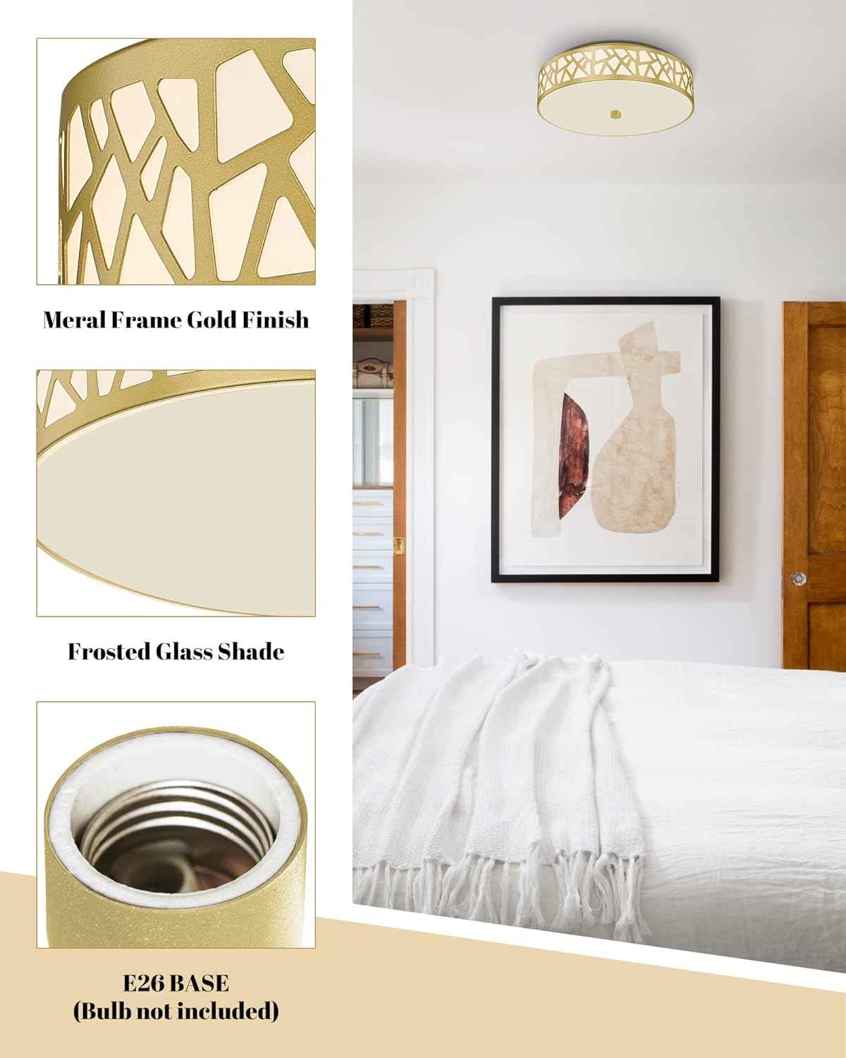 Flush Mount Ceiling Light Fixture 2-Pack - 12-Inch Oil Rubbed Bronze with Frosted Glass Shade for Bedroom, Hallway, Kitchen, Bathroom
