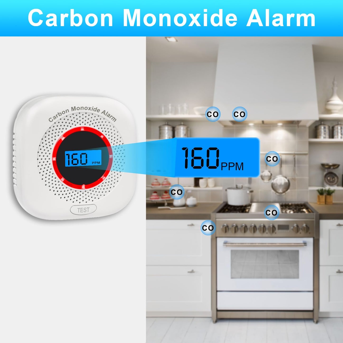 Carbon Monoxide Detectors,Carbon Monoxide Alarm/Monitor Battery Operated with Light&Digital LCD Display, Portable Traval CO Detector Alarm for Home,Bedroom,Office,RV,Warehouse