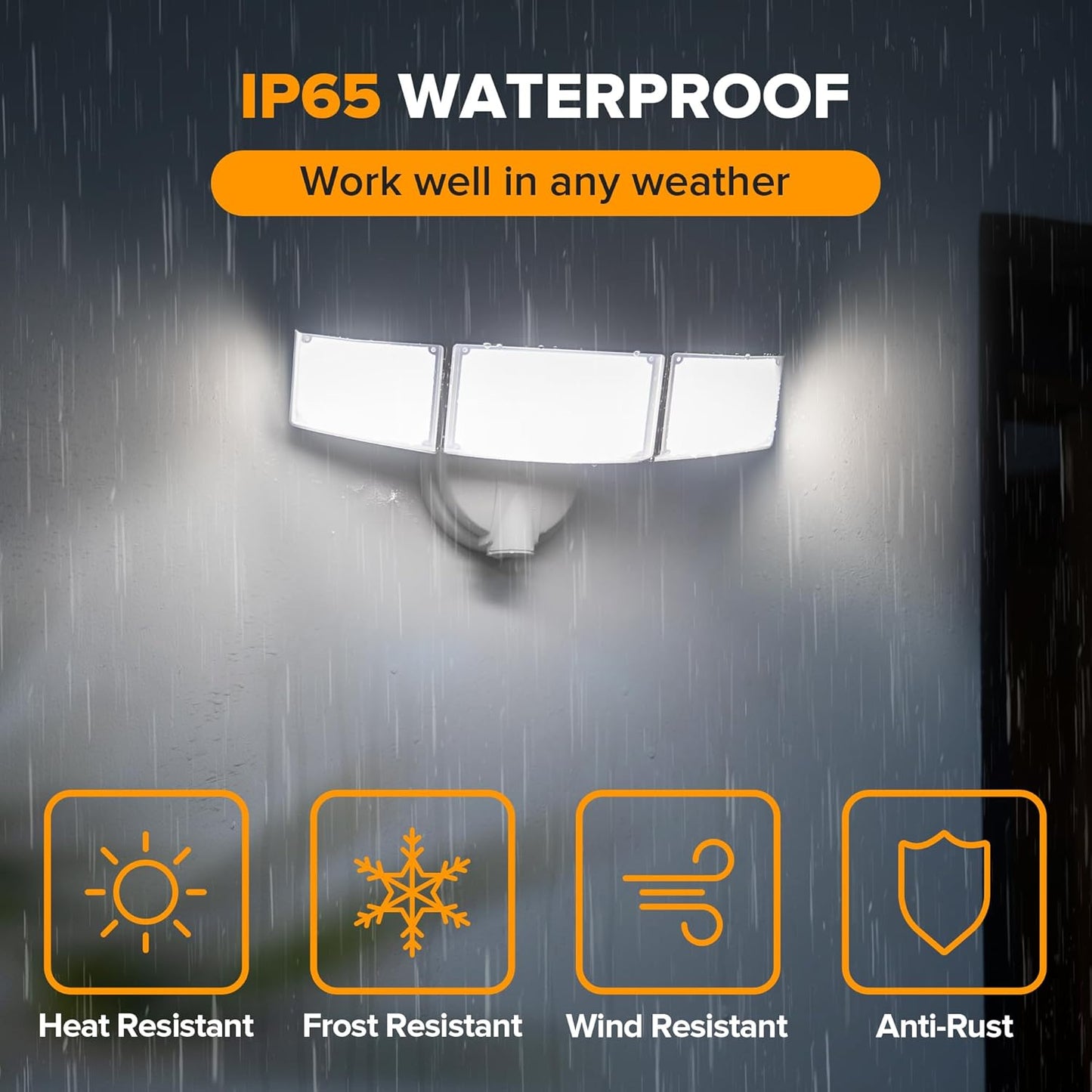 75W LED Flood Light - 8000 Lumen Outdoor Security Light with 3 Adjustable Heads, IP65 Waterproof for Garage, Yard & Patio - 5000K Daylight