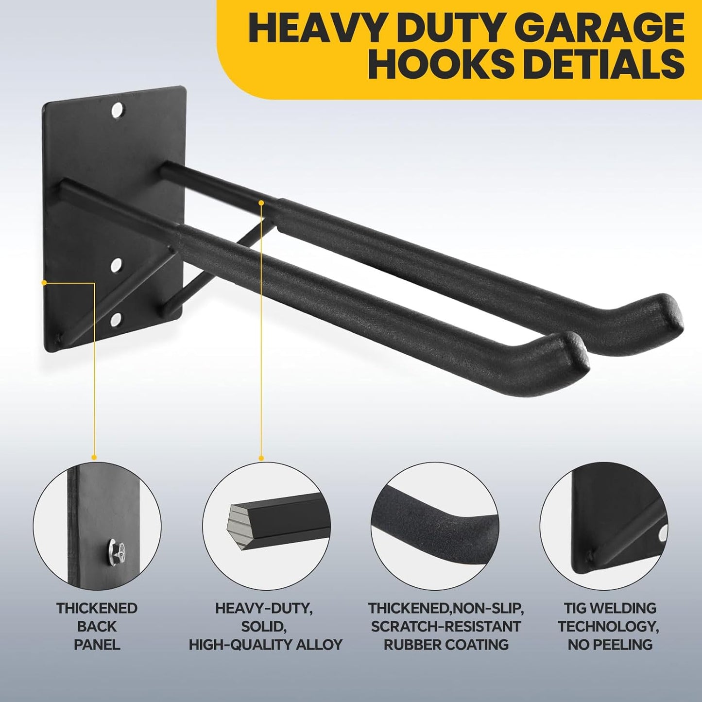 Heavy Duty Garage Hooks 4-Pack - 14" Steel Wall Mount Hangers for Tools, Tires & Ladders