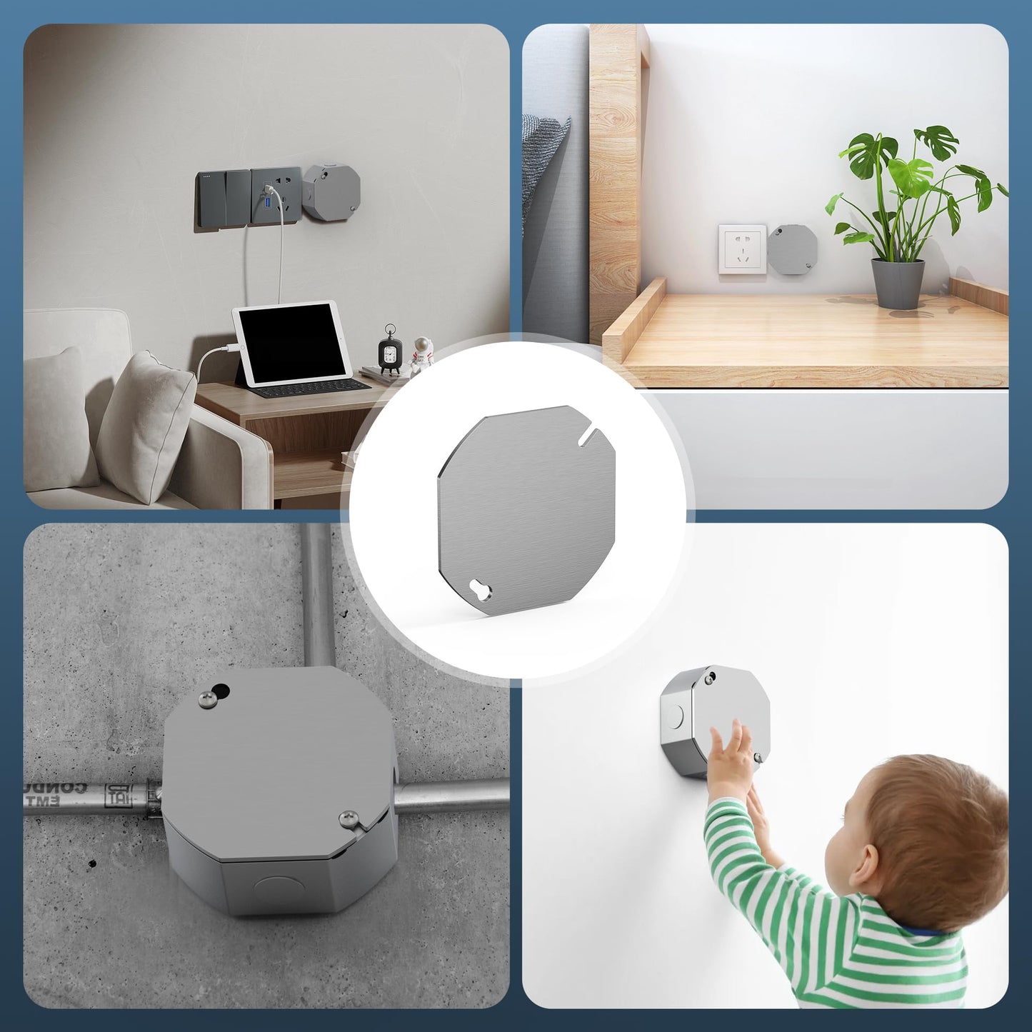 6Pcs Octagon Electrical Box Cover Plates, Junction Box Cover, Electric Box Cover Plate, Metal Electrical Box Cover, Galvanized Flat Blank Electric Box Cover for 4 Inch Octagonal/Square Electrical Box