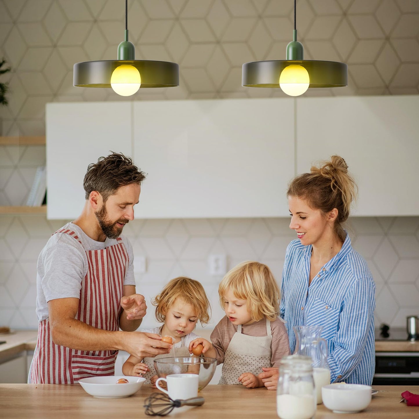 GloMuse Pendant Light Kitchen Island Hanging Light Mid Century Pendant Light Large Light Fixture for Living Room Green 13.78inch