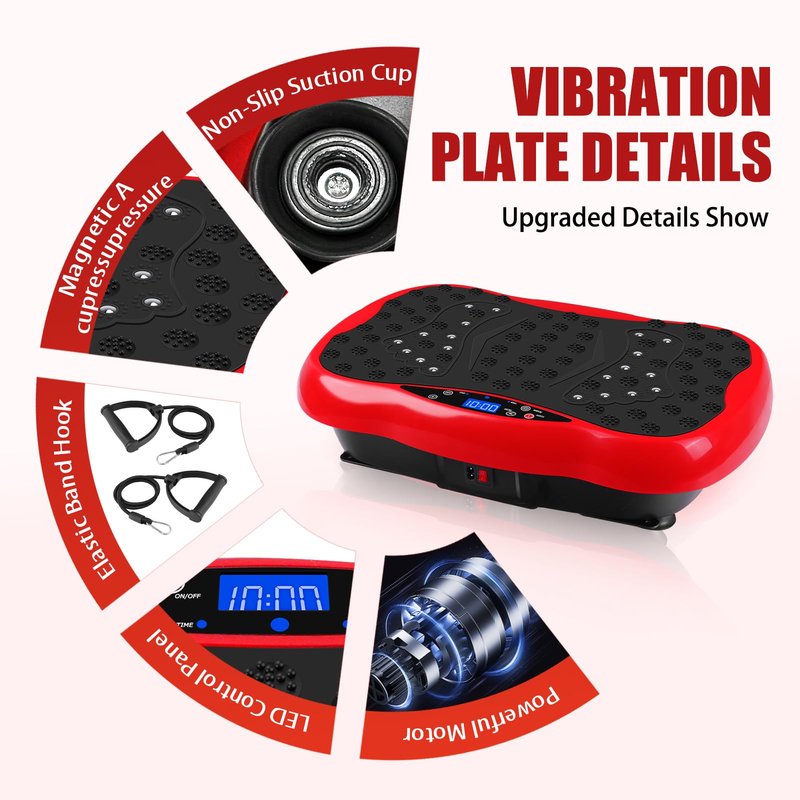 Vibration Plate Exercise Machine, Health & Fitness Full Body Vibration Platform, Portable Vibration Plate Platform for Weight Loss Home Fitness, w/Resistance Bands+Remote