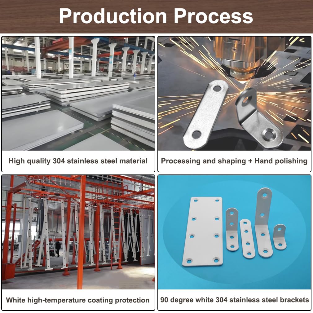 White L Bracket 2.5 Inch Stainless Steel Corner Brace, 6 Pcs 90 Degree Joint Heavy Duty Right Angle Brackets for Wood Shelves, Cabinet, Frame, with Screws