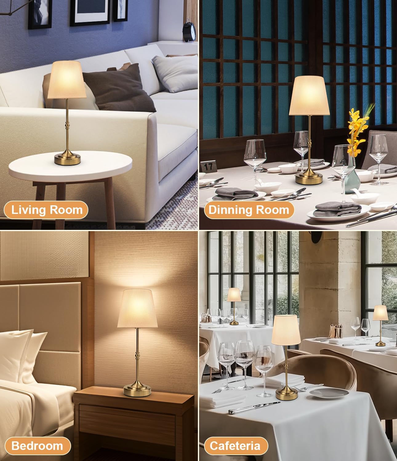 Rechargeable Cordless Touch Table Lamp - 5000mAh Battery, 3-Level Dimmable, Portable Brass Night Light for Home & Patio