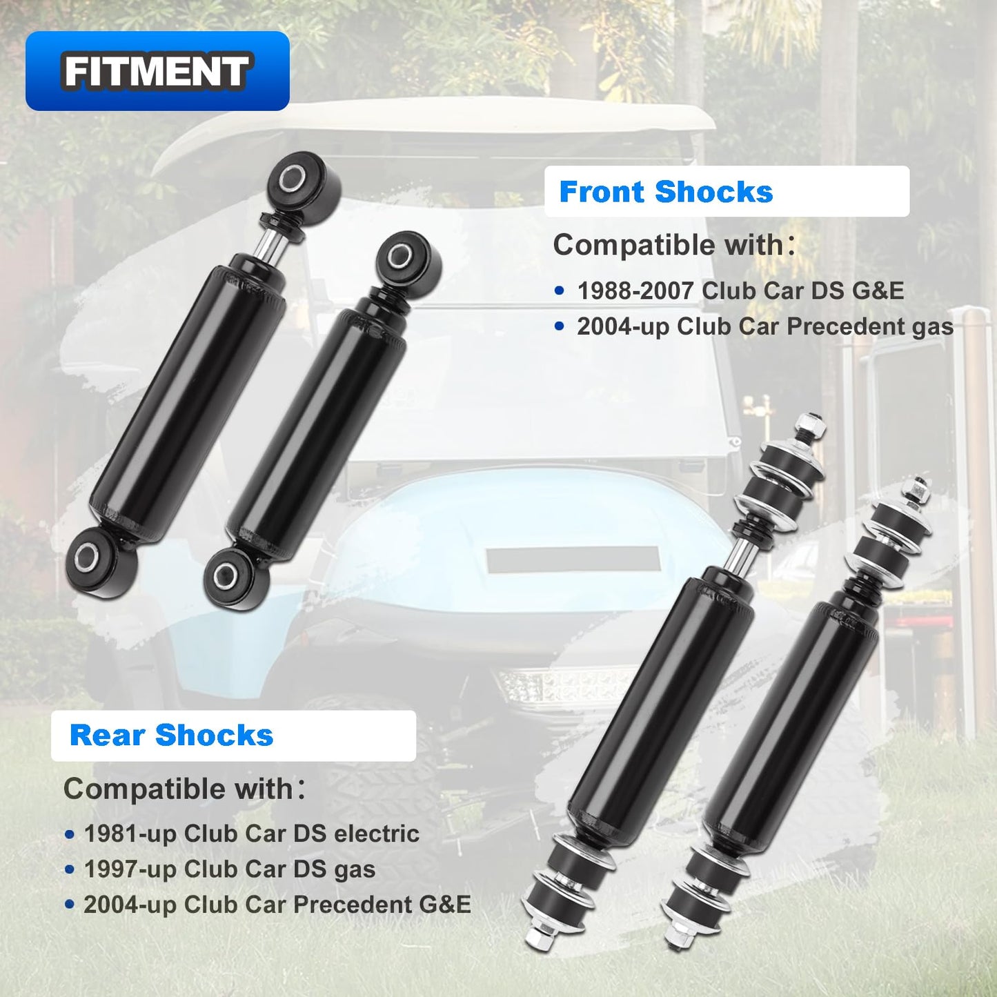 Front and Rear Golf Cart Shock Absorbers Compatible with 1988-up Club Car DS G&E, 2004-up Precedent G&E Replace# 1014235, 1014236, 1010991, 1015813