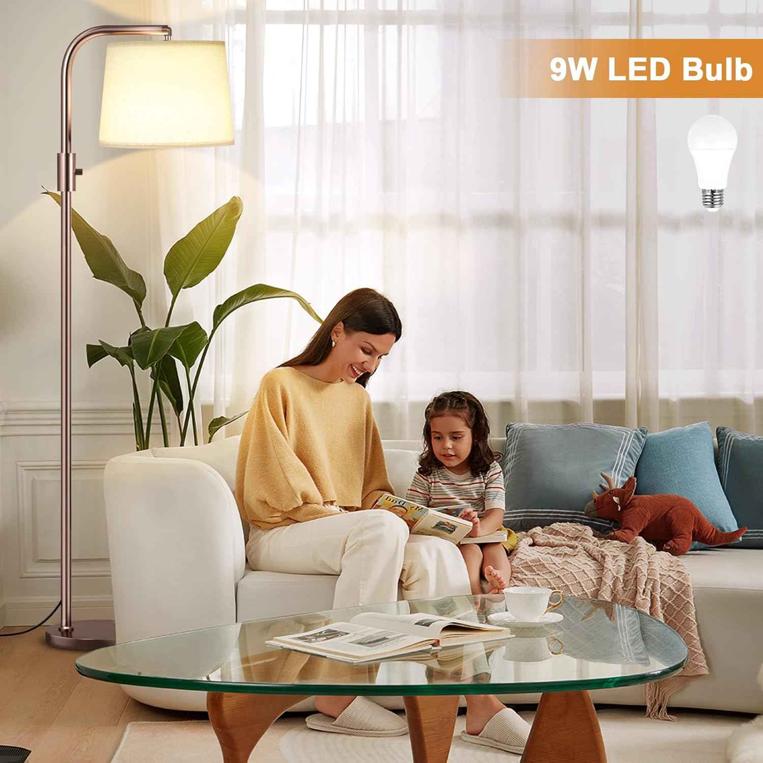 Modern Dimmable Floor Lamp with 9W LED Bulbs - Stylish Standing Light for Living Room & Bedroom (Gold & White)