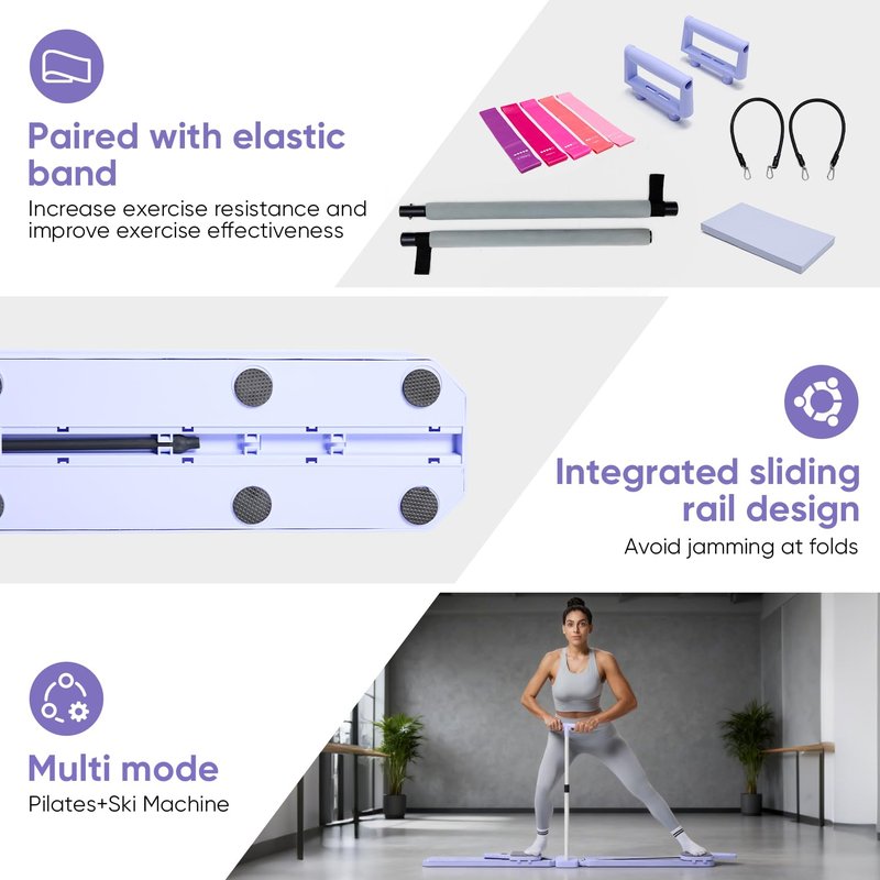 Prorobust Pilates Board, 9 in 1 Mini Plilates Reformer Set, Multifuncional Portable Pilates Reformers Board Kit for Home Gym Workout, Free Combination 100+ Exercise Mode