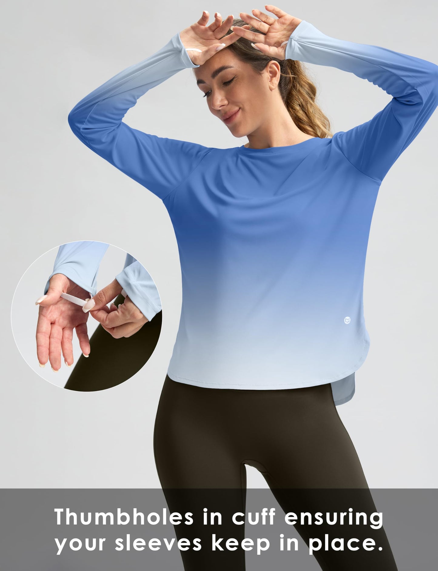 Women's Sun Shirts UPF 50+ Long Sleeve UV Protection Shirt Lightweight Quick Dry Workout Hiking Tops for Women(Blue/White Gradient,M)