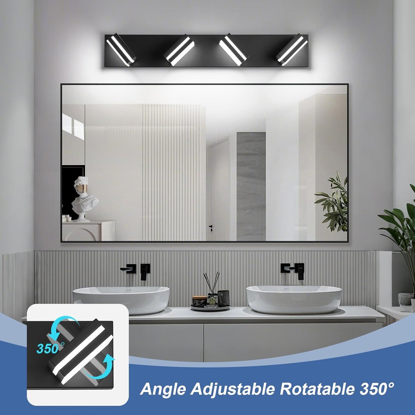 3-Light Modern LED Bathroom Vanity Light Fixture - Black Metal & Acrylic, 16-inch Over Mirror Lighting