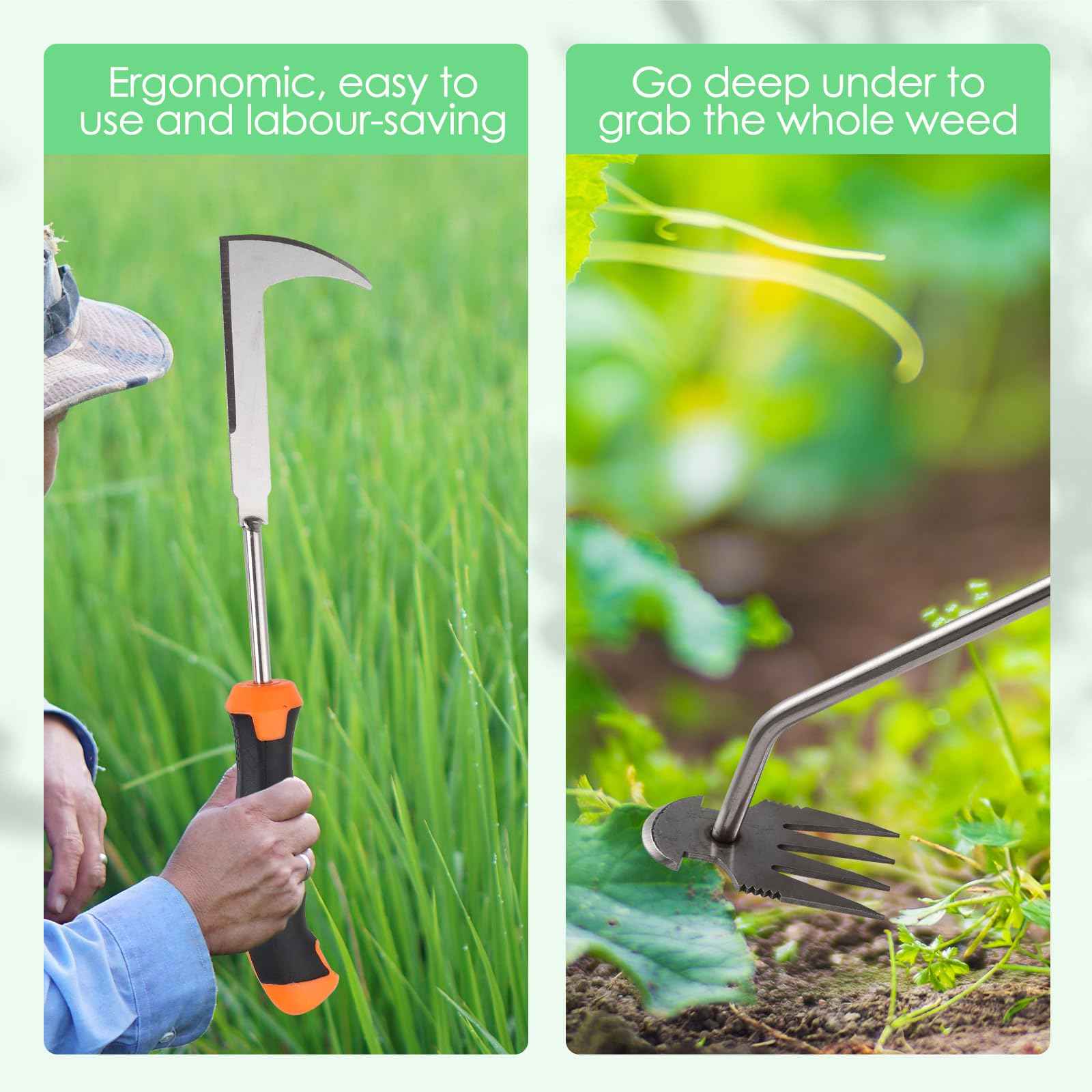 Foyucool Weed Puller Tool, Set of 3, Rubber Handle Weed Remover Tool, Manual Weeder,L-Shaped Weeding Tool, Thickened Stainless Steel Crack Weeder,Planting and Weeding for Garden, Patio, Backyard Farm