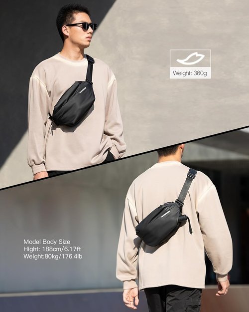 Inateck Sling Bag X - Multi-Pocket Crossbody Shoulder Bag | Adjustable, Water-Resistant, Black, Large