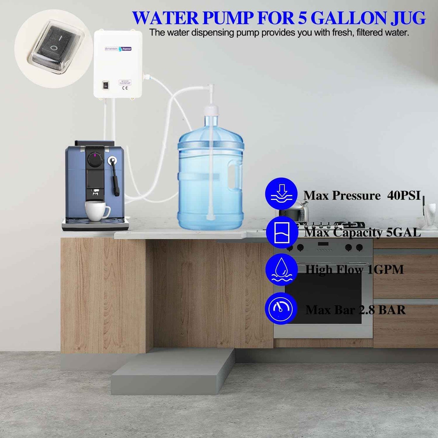 Electric Water Dispenser Pump for 5 Gallon Bottles - Quiet 110V Water Pump for Kitchen & Refrigerator