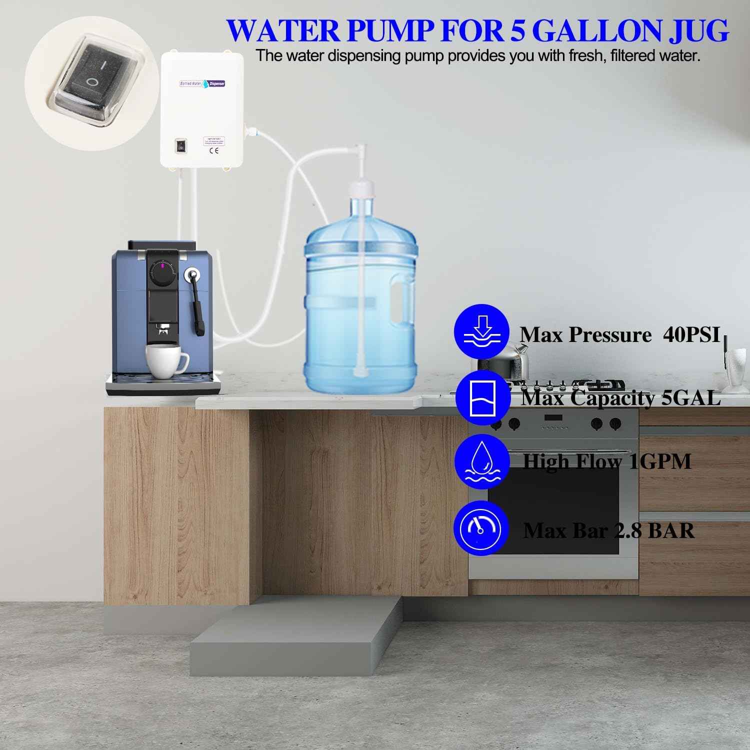 Electric Water Dispenser Pump for 5 Gallon Bottles - Quiet 110V Water Pump for Kitchen & Refrigerator