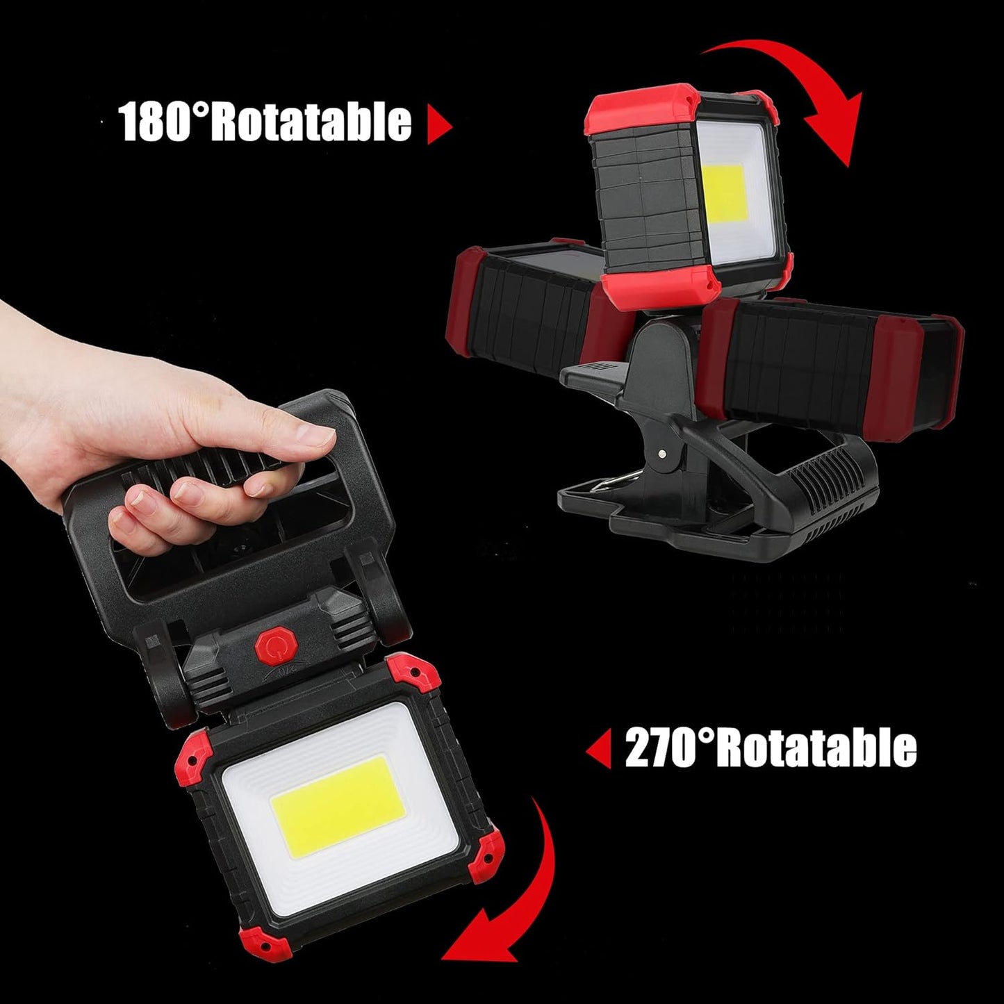 2100LM LED Rechargeable Work Light with Clamp - 2-Pack Magnetic Clip-On, 270° Rotating, Portable for Car Repair & Job Site Lighting