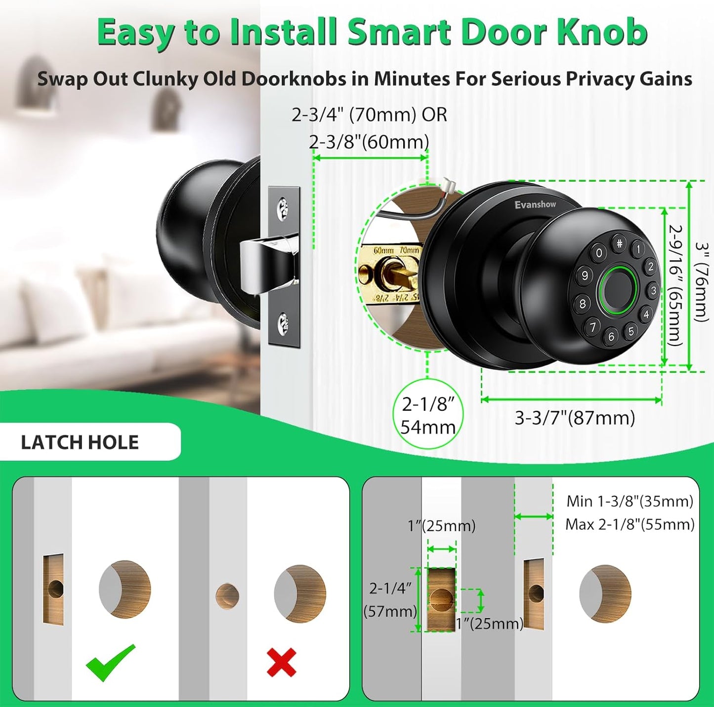 Fingerprint Door Lock - 4-in-1 Keyless Entry Biometric Smart Knob for Home & Office
