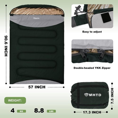 MHTD Double Sleeping Bag for Adults Cold Weather 0 Degrees Heavy Duty Two Person Sleeping Bag for Camping Cotton Canvas YKK Zipper Portable