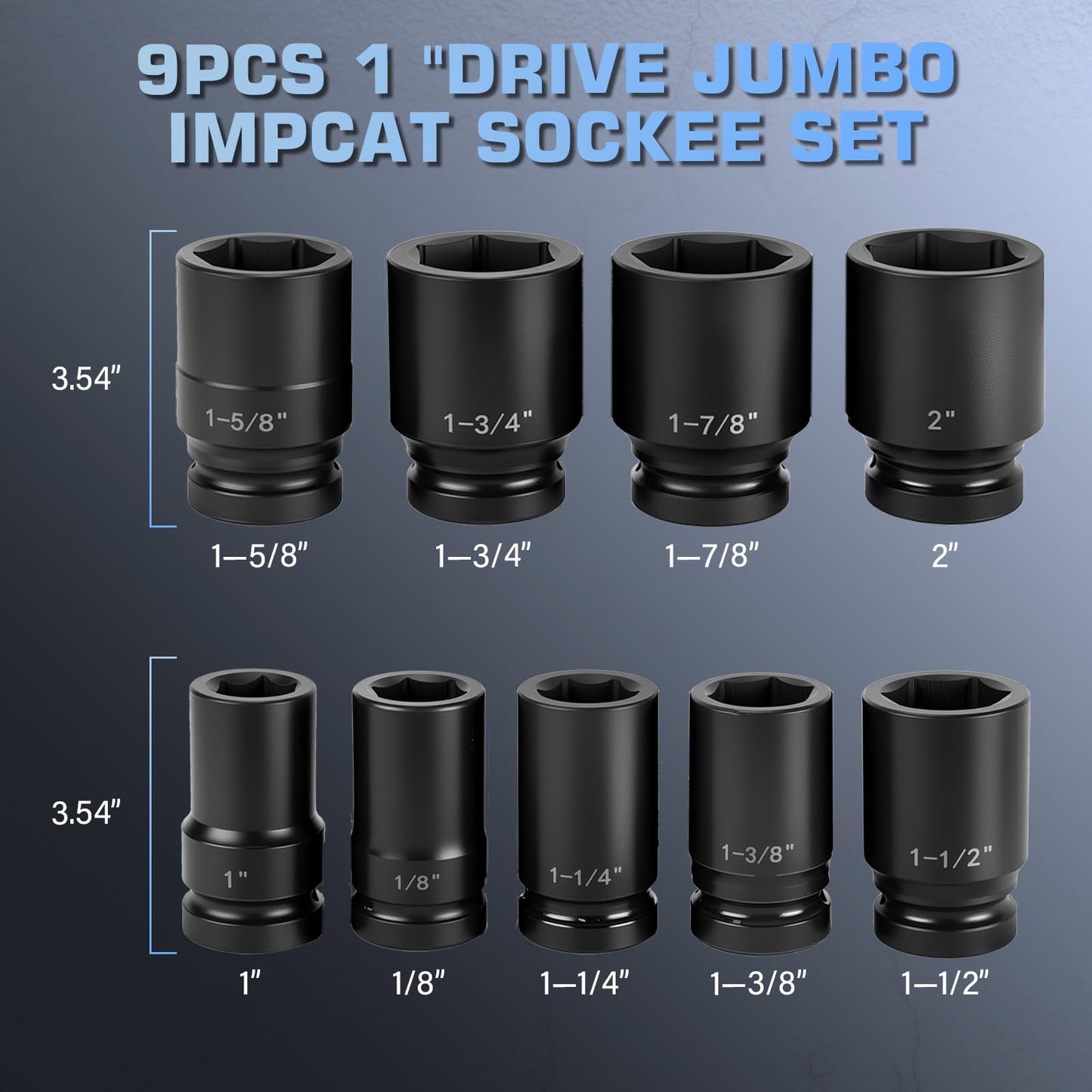 ZOYAKKI 1" Drive Universal Impact Socket Set, 9 Pieces CR-MO Jumbo Socket Set,SAE Sizes (1",1-1/8",1-1/14",1-3/8",1-1/2",1-5/8",1-3/4",1-7/8",2"),6 Point with Adapter and Red Organizer