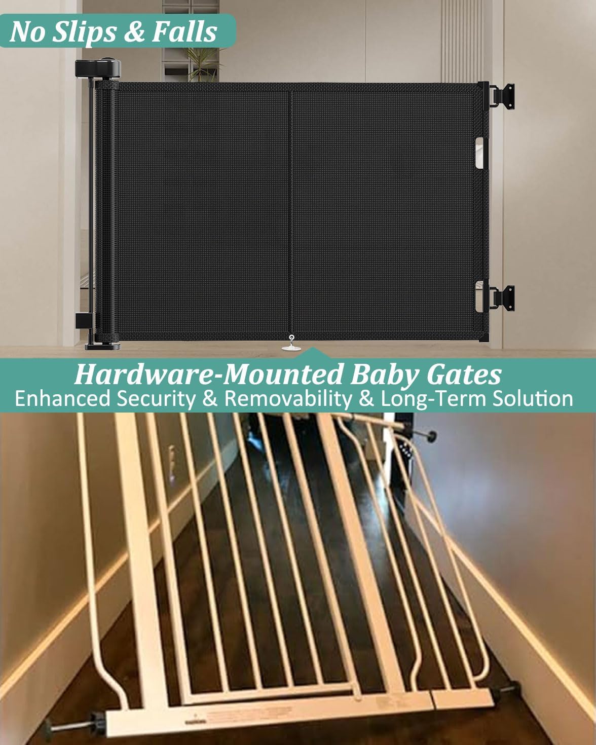 59-Inch Retractable Baby Gate - 34-Inch Tall, Reinforced Design for Stairs & Doorways
