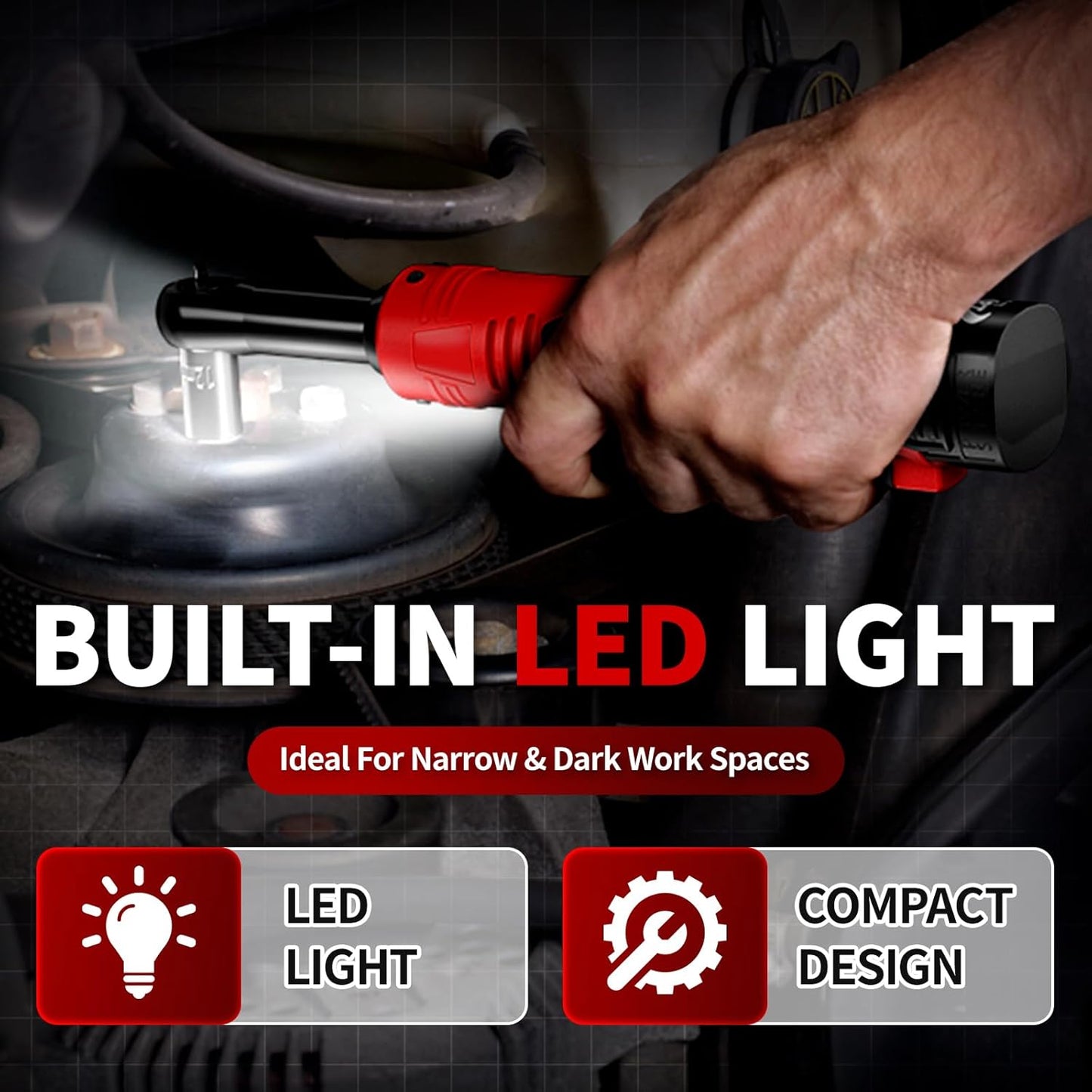 40 Ft-lbs Cordless Electric Ratchet Wrench Set - 16.8V Power Tool with 550 RPM, 1/4" Adapter & LED Light, Includes 2 Li-ion Batteries & Fast Charger