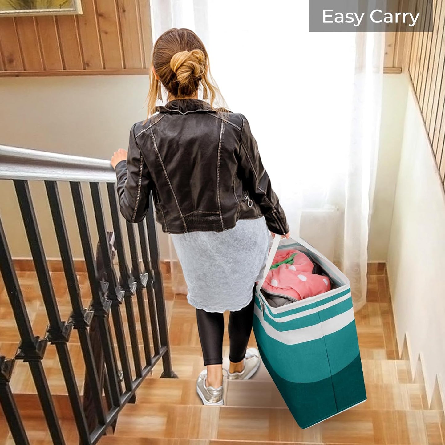 Waterproof 100L Laundry Basket Set - Collapsible Freestanding Hamper with Extended Handles - 2-Pack Gradient Grey for Clothes & Toys