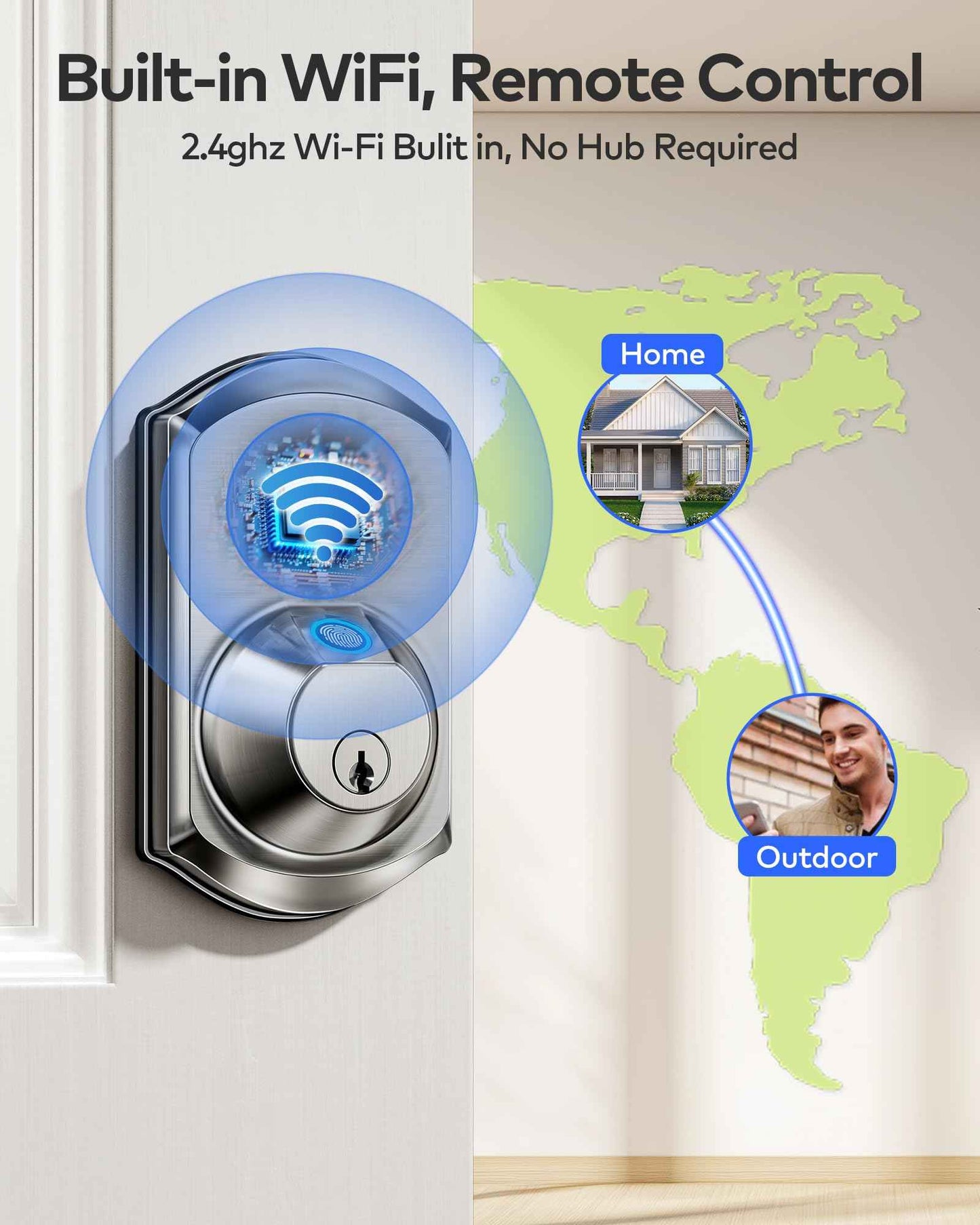 TEEHO TE012W WiFi Smart Lock, Fingerprint Door Lock with Built-in Wi-Fi, Keyless Entry Keypad Smart Deadbolt, App Remote Control, Alexa Compatible, IP55 Waterproof for Front Door – Satin Nickel