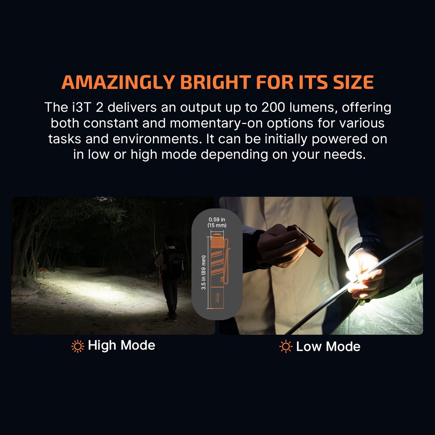 OLIGHT I3T 2 EOS Pocket EDC Flashlight, 200 Lumens Compact Bright Handheld Flash Lights, Dual-Output Tail Switch with AAA Battery and Two-Way Pocket Clip for Camping and Hiking (Orange)