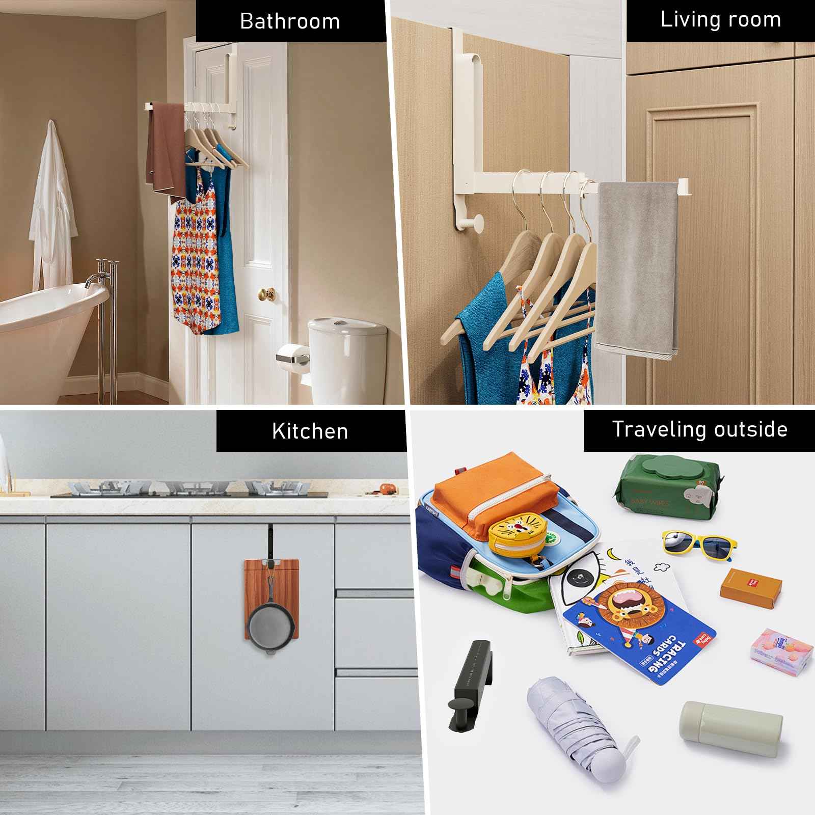 Goffing Over The Door Drying Rack, Foldable Portable Over The Door Hooks Hanger with Towel Racks for Coat Clothes Laundry Bathroom Bedroom Travel Hangers (Space Grey, 2 Pack)