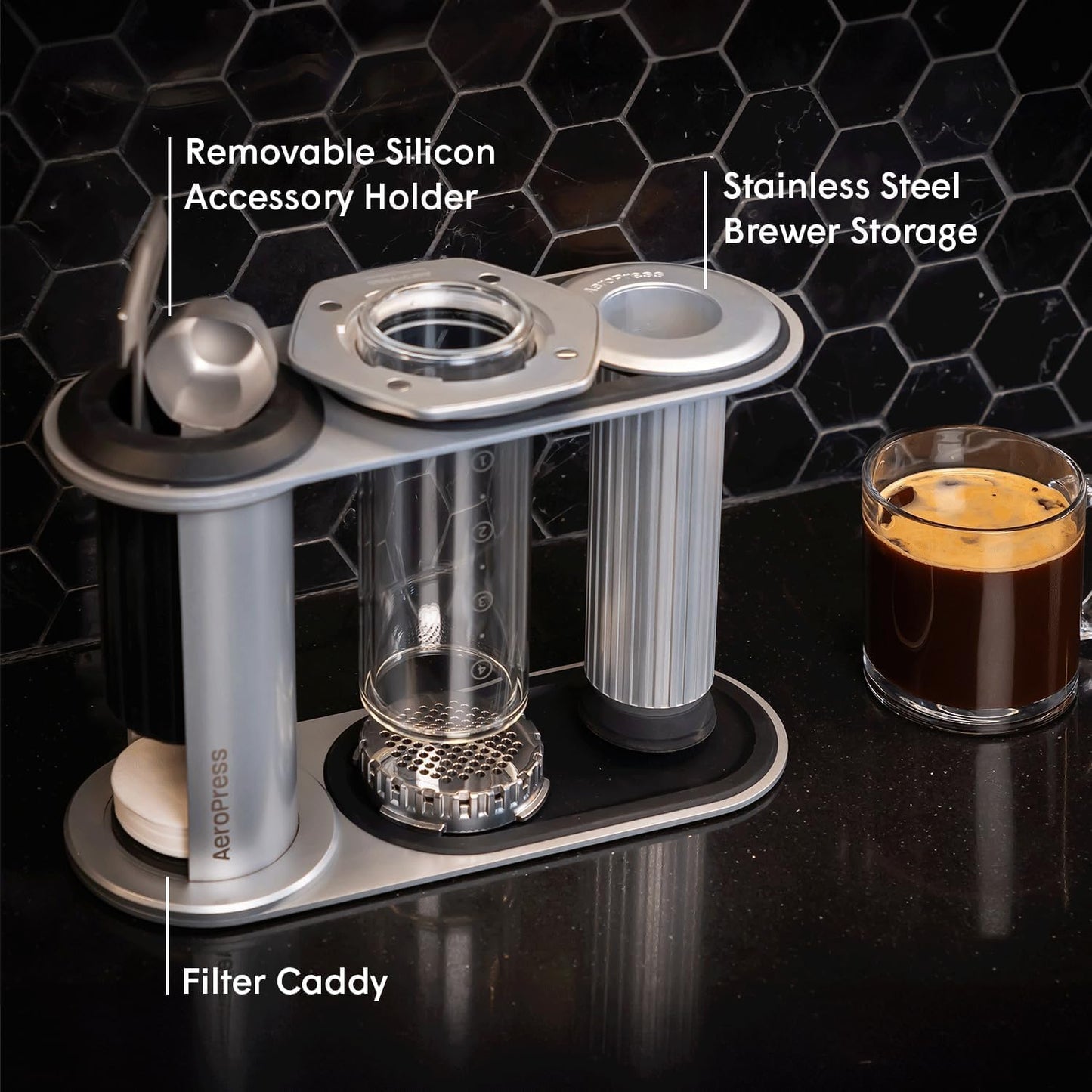 AeroPress Organizer Stand - Durable Coffee Bar Station & Compact Storage Solution for Manual Coffee Makers