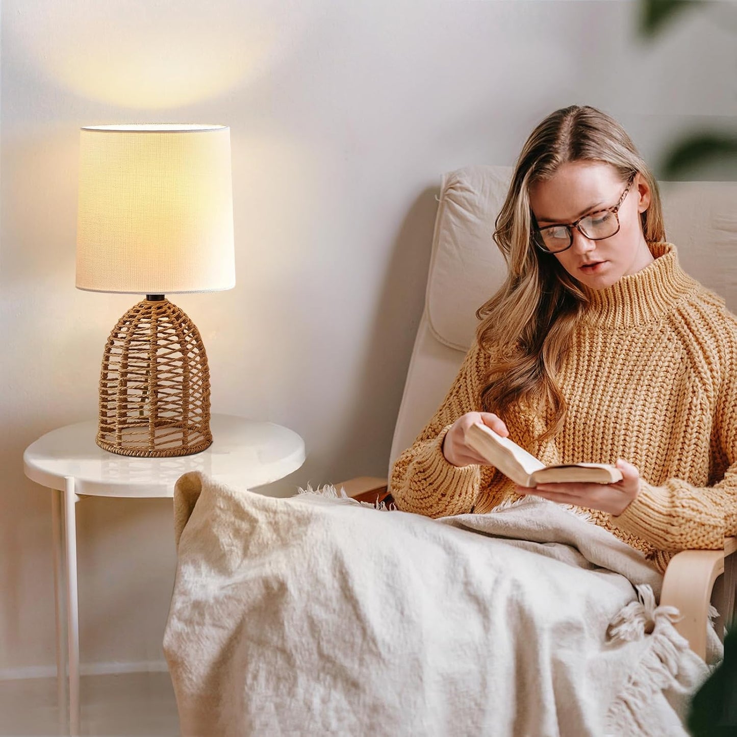 Boho Table Lamps Set of 2 - 13.5" Rustic Ceramic Bedside Lamps for Bedroom & Living Room