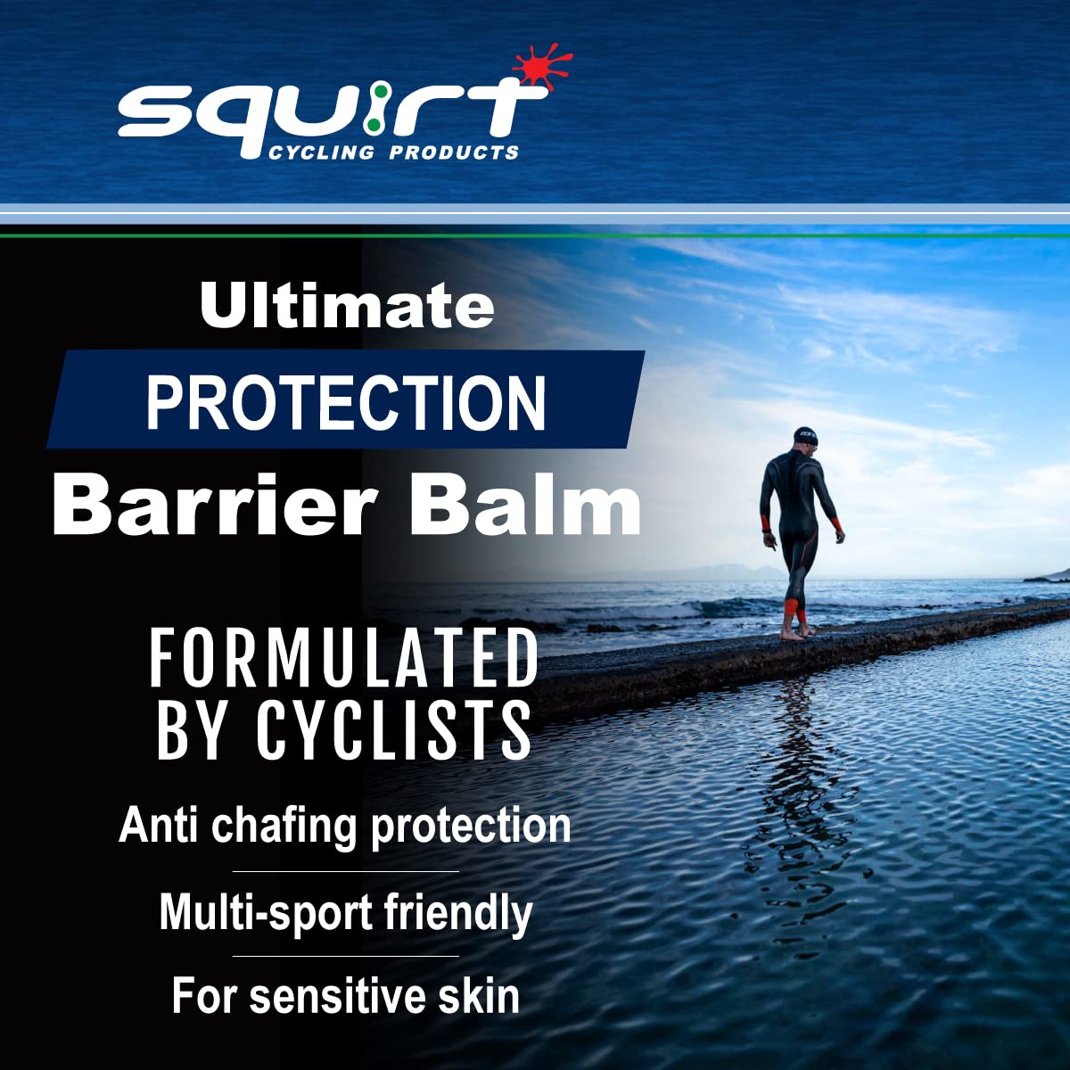 Squirt Barrier Balm for Chafing Relief - Body Anti Chafe Balm for Cycling & Endurance Sports - Water & Sweat Resistant Anti Chaffing Cream for Men & Women - Skin Friction Defense 100g