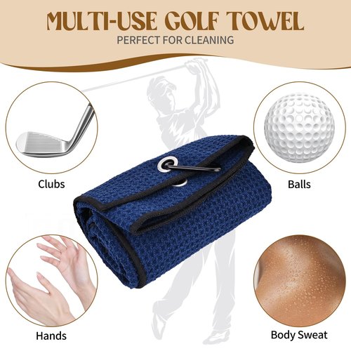 2 Pack Microfiber Golf Towels with Carabiner Clip, 24"*16" Tri-fold , Funny Embroidered Waffle Pattern Golf Cleaning Towel for Bags to Clean Ball and Club, Quickly Remove Sand, Mud, Dirt and Sweat