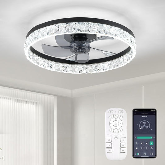 Flush Mount Ceiling Fan with Lights & Remote - 6 Speed Low Profile for Bedroom & Small Rooms