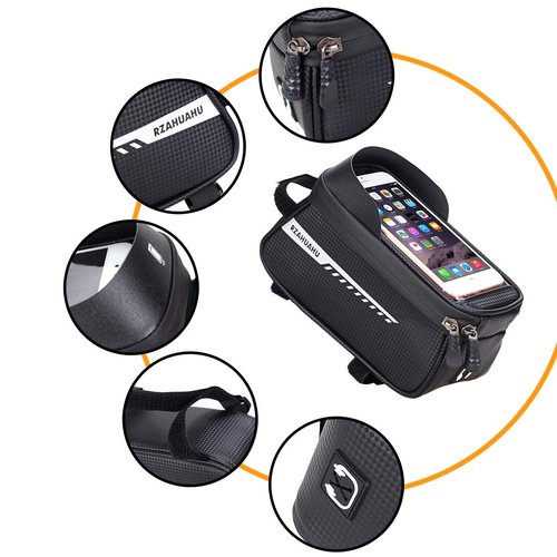 CFIKTE Bicycle Bag Bicycle Accessories-Waterproof Mountain Bicycle Front Frame Bag-Phone Holder for Bike,Bike Accessories with Sensitive Touch Screen and Earphone Hole, for Cell Phones Under 6.5"
